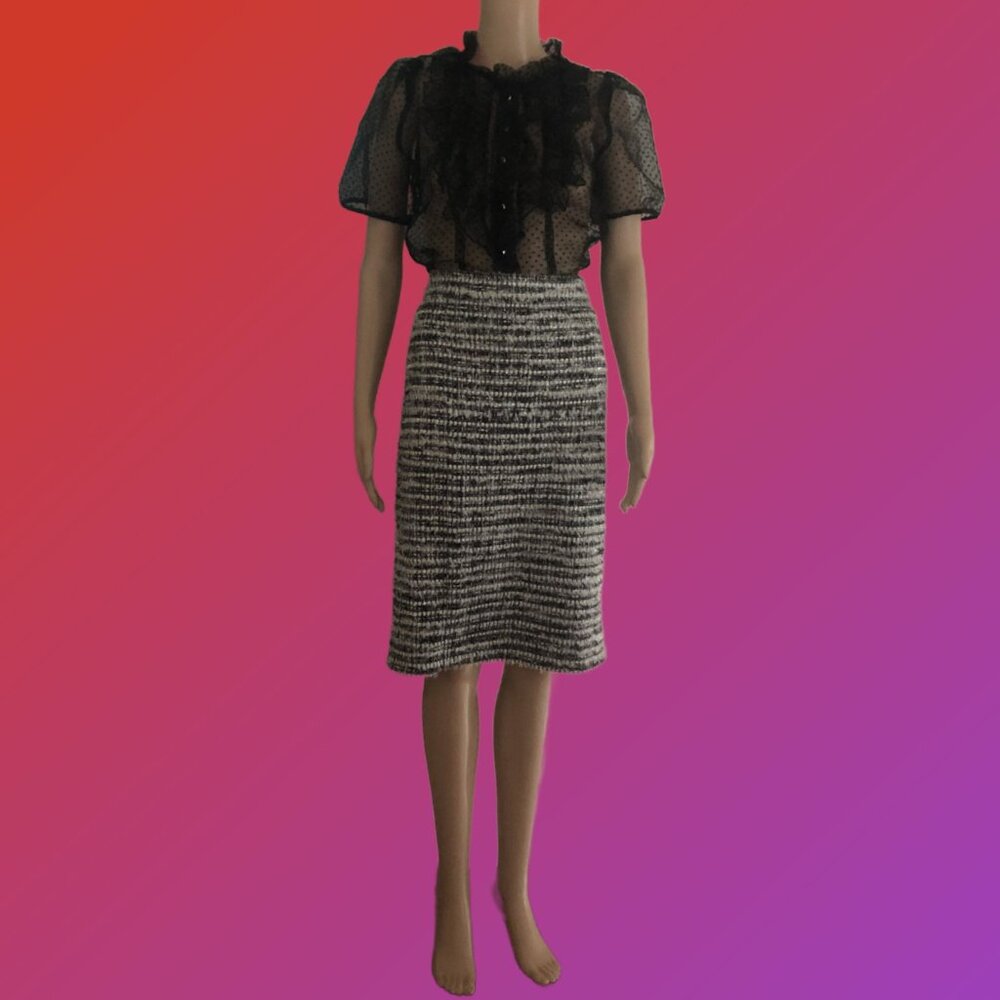 J Crew Tweed Boucle Black White and Sparkly Silver Straight Pencil Skirt Size 6